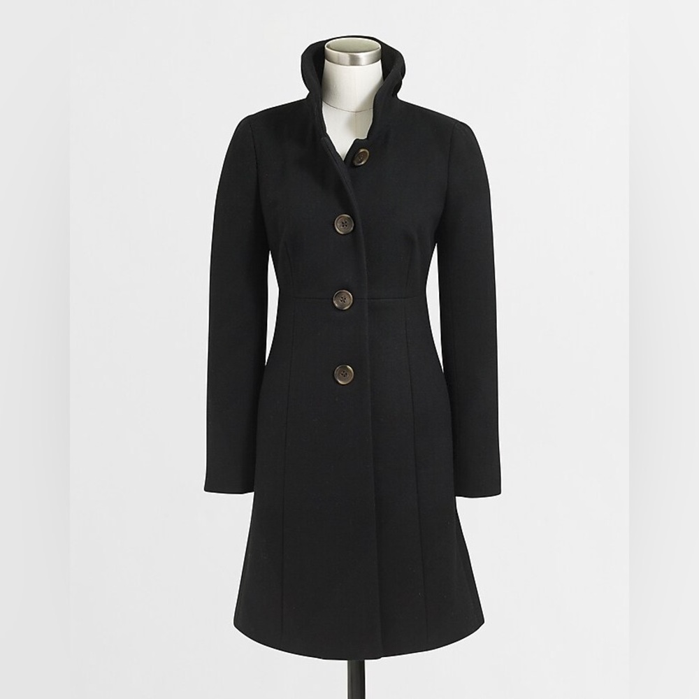 J. Crew Factory Wool Blend Uptown‎ Dress Pea Coat Black Classic Jacket Size 2/XS